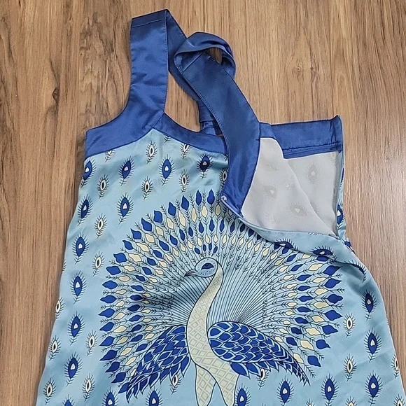 Voom by Joy Han Blue Peacock  Silk Tank Style Dress - Picture 4 of 15